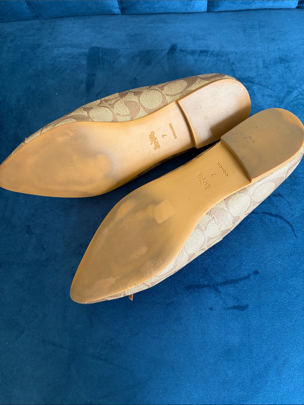Coach Brown Signature Pointed-Toe Flats with Bow & Gold Charm - Picture 2 of 4